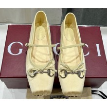 Gucci Satin Horsebit Ballet Flats with Bow Yellow 2024