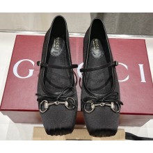 Gucci Satin Horsebit Ballet Flats with Bow Black 2024