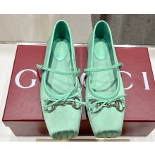 Gucci Satin Horsebit Ballet Flats with Bow Green 2024