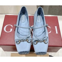 Gucci Satin Horsebit Ballet Flats with Bow Light Blue 2024