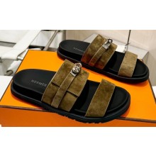 Hermes Jackson Women/Men sandals with Kelly buckle in suede goatskin Khaki 2024