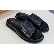 Fendi Calfskin Leather FF Slides Black 2024
