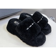 Alexander Wang Heel 5cm platform Shearling Fur slides Black 2024