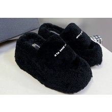 Alexander Wang platform Shearling Fur slides Black 2024