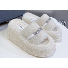 Alexander Wang Crystal Logo platform Shearling Fur slides White 2024