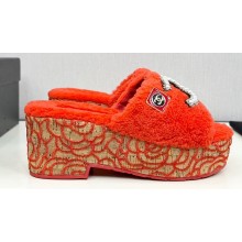 Chanel Platform Pearl and Crystal CC Logo Shearling Mules Red 2024