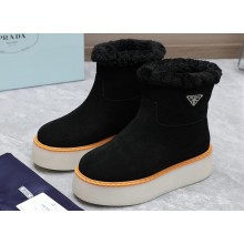 Prada Shearling Suede Ankle Boots Black 2024