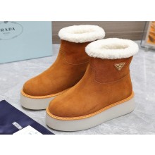 Prada Shearling Suede Ankle Boots Brown 2024