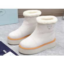 Prada Shearling Suede Ankle Boots White 2024