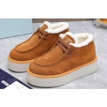 Prada Shearling Suede Lace-Up Booties Brown 2024