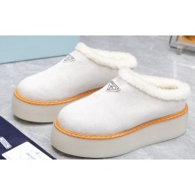 Prada Shearling Suede Cozy Platform Mules White 2024