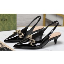 Gucci Heel 4.5cm Women's slingback with Marina chain 794372 patent leather Black 2024