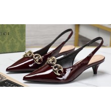 Gucci Heel 4.5cm Women's slingback with Marina chain 794372 patent leather Burgundy 2024
