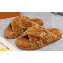 Louis Vuitton Shearling cross-over straps LV Bliss Comfort Mules Brown 2024