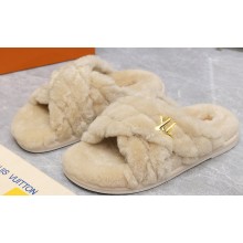 Louis Vuitton Shearling cross-over straps LV Bliss Comfort Mules Beige 2024