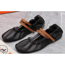 Hermes Jolly ballet flats Black with signature wrap-around ankle strap 2024