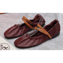 Hermes Jolly ballet flats Burgundy with signature wrap-around ankle strap 2024