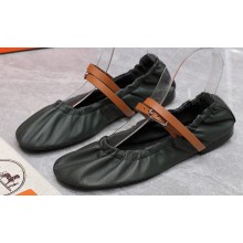 Hermes Jolly ballet flats Dark Green with signature wrap-around ankle strap 2024