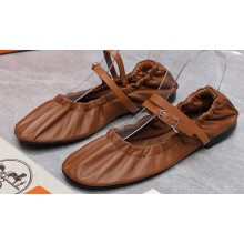 Hermes Jolly ballet flats Brown with signature wrap-around ankle strap 2024