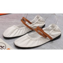 Hermes Jolly ballet flats White with signature wrap-around ankle strap 2024