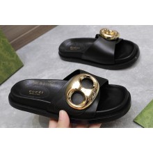 Gucci Women's Marina chain slide sandals 794176 leather Black 2024
