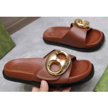 Gucci Women's Marina chain slide sandals 794176 leather Brown 2024