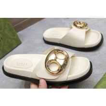 Gucci Women's Marina chain slide sandals 794176 leather White 2024