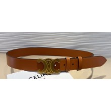 Celine Width 3.5cm Large triomphe belt in VINTAGE CALFSKIN Camel/Gold