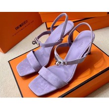 Hermes Glamour 75 sandals in suede goatskin Lilac with Kelly buckle (original quality)