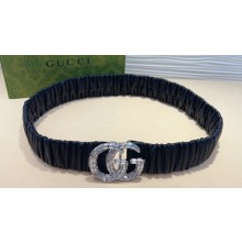 Gucci Width 4cm Silk Crystal GG Marmont Wide Belt Black/Silver