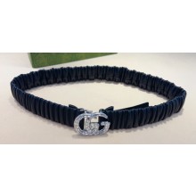 Gucci Width 3cm Silk Crystal GG Marmont Wide Belt Black/Silver