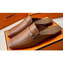 Hermes Groupie mules Brown in goatskin with palladium-plated Paris buckle (original quality)