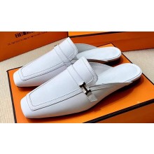 Hermes Groupie mules Pale Gray in goatskin with palladium-plated Paris buckle (original quality)