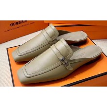 Hermes Groupie mules Camel in goatskin with palladium-plated Paris buckle (original quality)