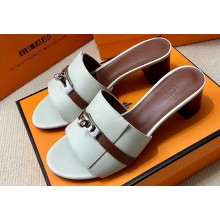 Hermes Gigi 50 sandals in calfskin White/Brown with Kelly buckle (original quality)