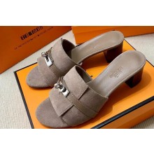 Hermes Gigi 50 sandals in Suede Gray with Kelly buckle (original quality)