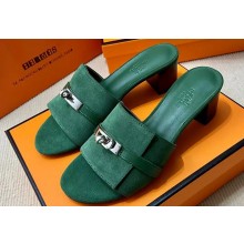 Hermes Gigi 50 sandals in Suede Green with Kelly buckle (original quality)