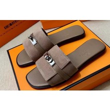 Hermes Giulia sandals in Suede Gray with Kelly buckle (original quality)