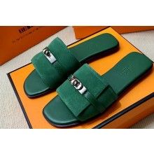 Hermes Giulia sandals in Suede Green with Kelly buckle (original quality)