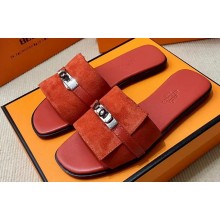 Hermes Giulia sandals in Suede Red with Kelly buckle (original quality)
