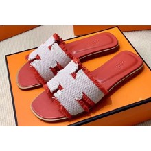 Hermes Oran Sandals in fringed H canvas Red (original quality)