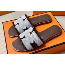 Hermes Oran Sandals in fringed H canvas Coffee (original quality)