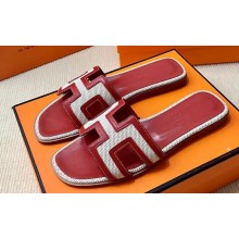 Hermes Oran Sandals in Calfskin Red and canvas (original quality)