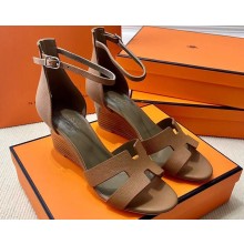 Hermes Legend Wedge sandals in Epsom calfskin Brown (original quality)