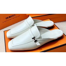 Hermes Groupie mules White in goatskin with palladium-plated Paris buckle (original quality)