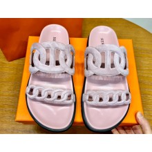 Hermes Extra sandals in suede goatskin rose porcelaine (original quality)