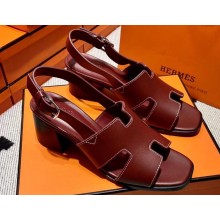 Hermes Elbe 60 sandals in calfskin Burgundy (original quality)