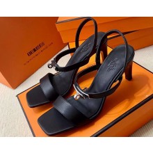 Hermes Glamour 75 sandals in calfskin Black with Kelly buckle (original quality)