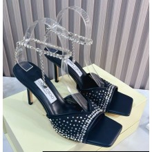JIMMY CHOO  HEEL  8.5CM Saeda Black crystal-embellished leather sandals 2024