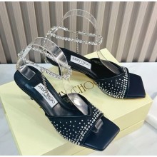 JIMMY CHOO  HEEL  6.5CM Saeda Black crystal-embellished leather sandals 2024